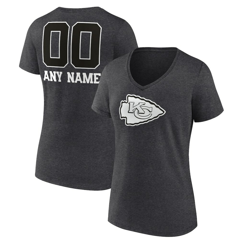 Kansas City Chiefs Women's Personalized Name & Number Monochrome V-Neck Long Sleeve T-Shirt Charcoal | NFL