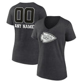 Kansas City Chiefs Women's Personalized Name & Number Monochrome V-Neck Long Sleeve T-Shirt Charcoal | NFL