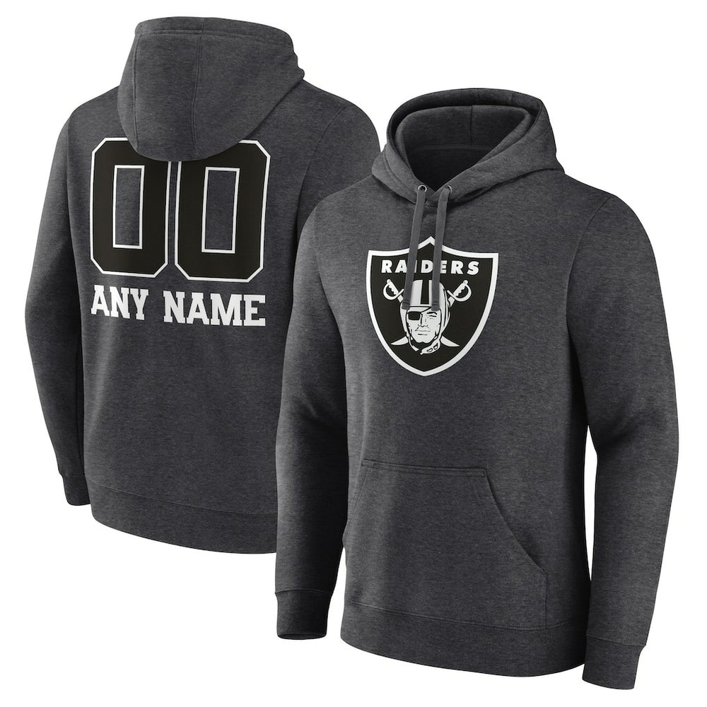 Las Vegas Raiders Personalized Name & Number Monochrome Pullover Hoodie Charcoal | NFL