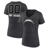 Los Angeles Chargers Women's Personalized Name & Number Monochrome V-Neck Long Sleeve T-Shirt Charcoal | NFL