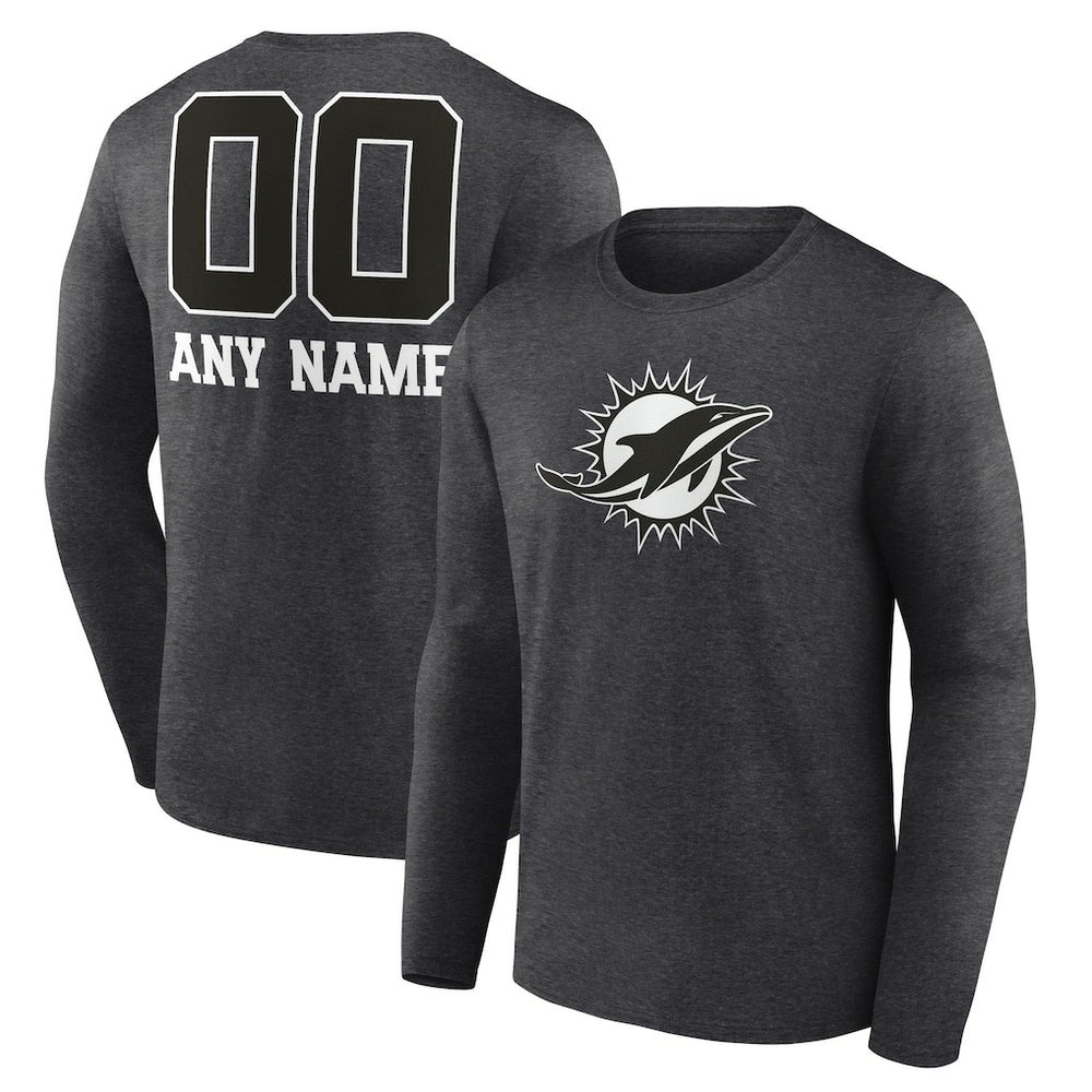 Miami Dolphins Personalized Name & Number Monochrome Long Sleeve T-Shirt Charcoal | NFL