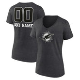Miami Dolphins Women's Personalized Name & Number Monochrome V-Neck Long Sleeve T-Shirt Charcoal | NFL