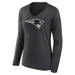 New England Patriots Women's Personalized Name & Number Monochrome V-neck T-Shirt Charcoal | NFL