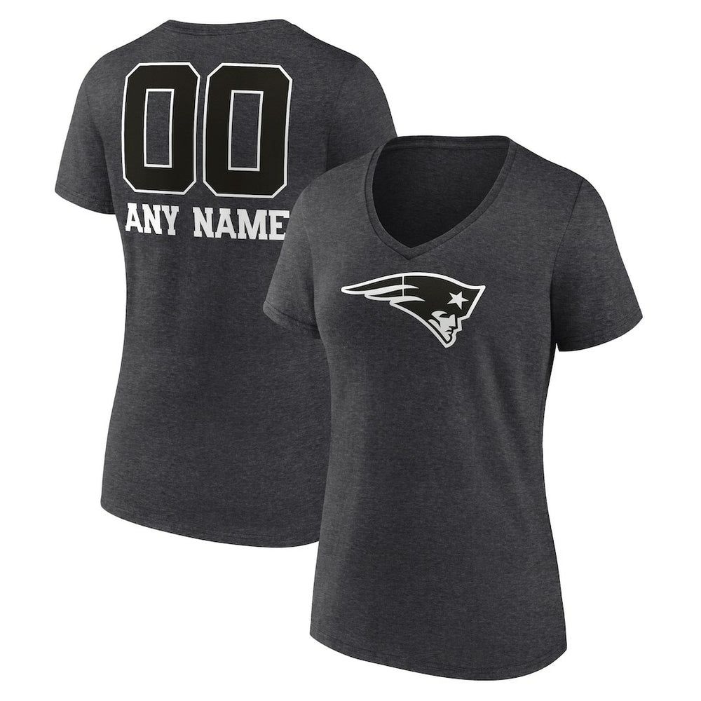 New England Patriots Women's Personalized Name & Number Monochrome V-Neck Long Sleeve T-Shirt Charcoal | NFL