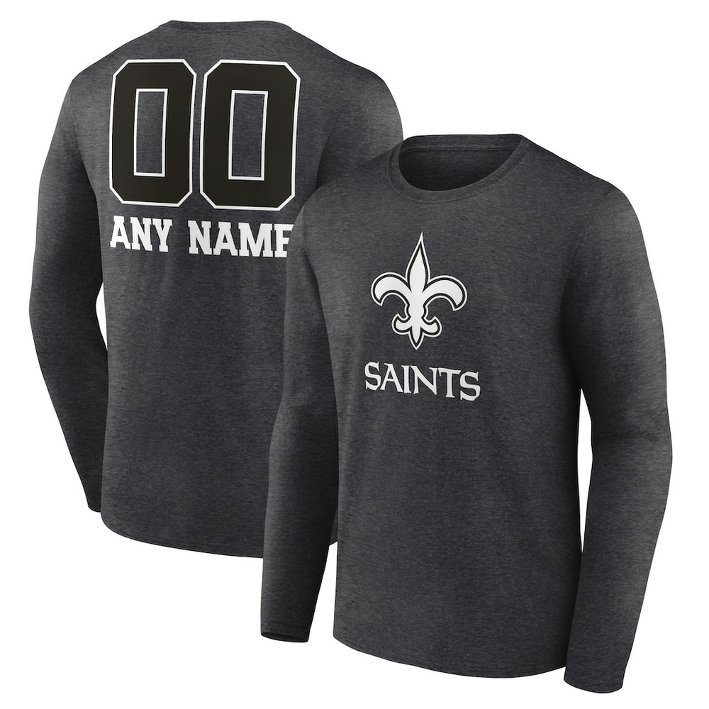 New Orleans Saints Personalized Name & Number Monochrome Long Sleeve T-Shirt Charcoal | NFL