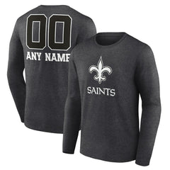 New Orleans Saints Personalized Name & Number Monochrome Long Sleeve T-Shirt Charcoal | NFL