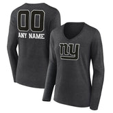 New York Giants Women's Personalized Name & Number Monochrome V-neck T-Shirt Charcoal | NFL