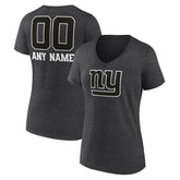 New York Giants Women's Personalized Name & Number Monochrome V-Neck Long Sleeve T-Shirt Charcoal | NFL