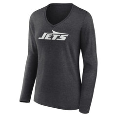 New York Jets Women's Personalized Name & Number Monochrome V-neck T-Shirt Charcoal | NFL