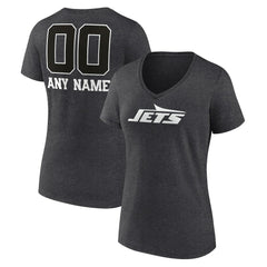 New York Jets Women's Personalized Name & Number Monochrome V-Neck Long Sleeve T-Shirt Charcoal | NFL