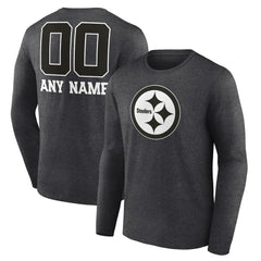 Pittsburgh Steelers Personalized Name & Number Monochrome Long Sleeve T-Shirt Charcoal | NFL