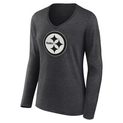 Pittsburgh Steelers Women's Personalized Name & Number Monochrome V-neck T-Shirt Charcoal | NFL