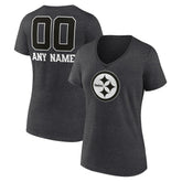 Pittsburgh Steelers Women's Personalized Name & Number Monochrome V-Neck Long Sleeve T-Shirt Charcoal | NFL