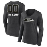 Seattle Seahawks Women's Personalized Name & Number Monochrome V-neck T-Shirt Charcoal | NFL