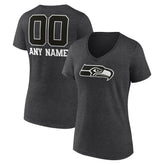 Seattle Seahawks Women's Personalized Name & Number Monochrome V-Neck Long Sleeve T-Shirt Charcoal | NFL