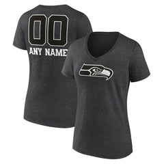 Seattle Seahawks Women's Personalized Name & Number Monochrome V-Neck Long Sleeve T-Shirt Charcoal | NFL