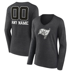 Tampa Bay Buccaneers Women's Personalized Name & Number Monochrome V-neck T-Shirt Charcoal | NFL