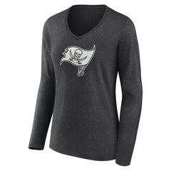 Tampa Bay Buccaneers Women's Personalized Name & Number Monochrome V-neck T-Shirt Charcoal | NFL