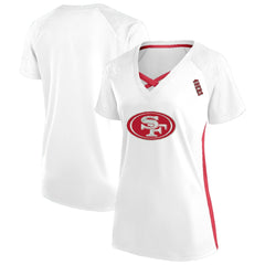 San Francisco 49ers Women's Plus Size Glitter Lace-Up V- Neck T-Shirt White | Fanatics