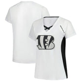 Cincinnati Bengals Women's Plus Size Glitter Lace-Up V- Neck T-Shirt White | Fanatics