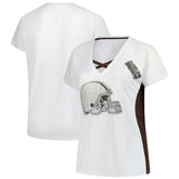 Cleveland Browns Women's Plus Size Glitter Lace-Up V- Neck T-Shirt White | Fanatics
