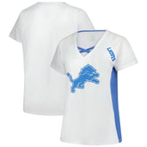 Detroit Lions Women's Plus Size Glitter Lace-Up V- Neck T-Shirt White | Fanatics