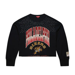Philadelphia 76ers Women's Hardwood Classics Studded Boxy Cropped Long Sleeve T-Shirt Black - NBA