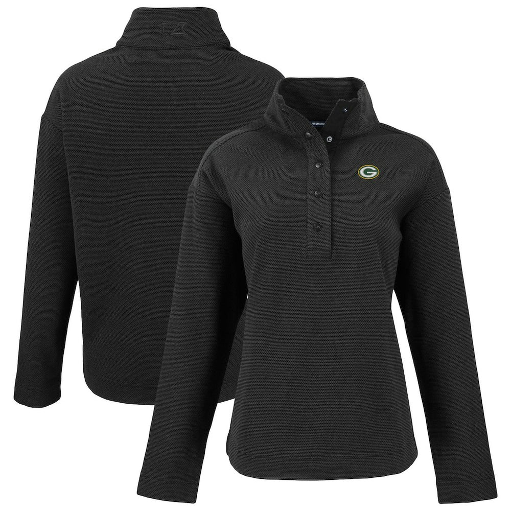 Green Bay Packers Cutter & Buck Women's Hunts Point Eco Half-Snap Sweatshirt Black | NFL