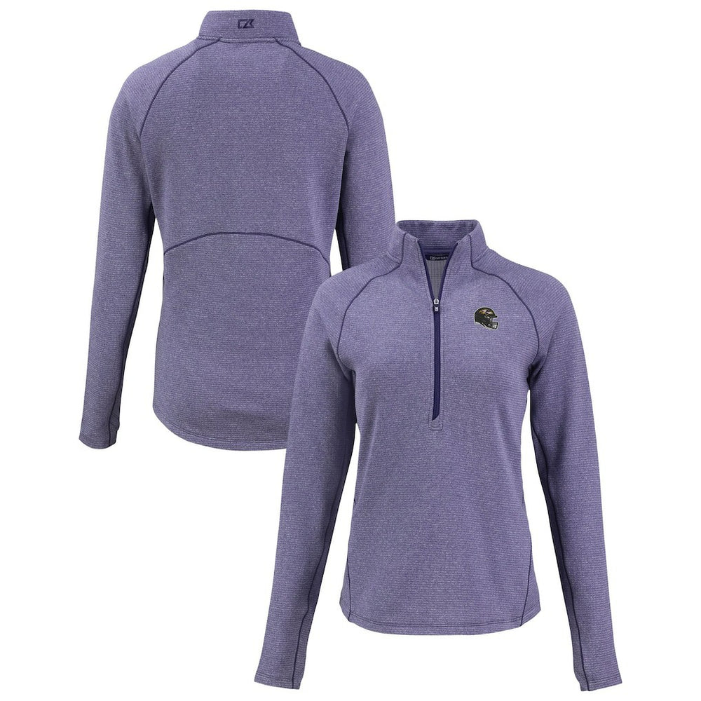 Baltimore Ravens Cutter & Buck Women's Peshastin Eco Fleece Recycled Tri-Blend Raglan Half-Zip Jacket Heather Purple | NFL