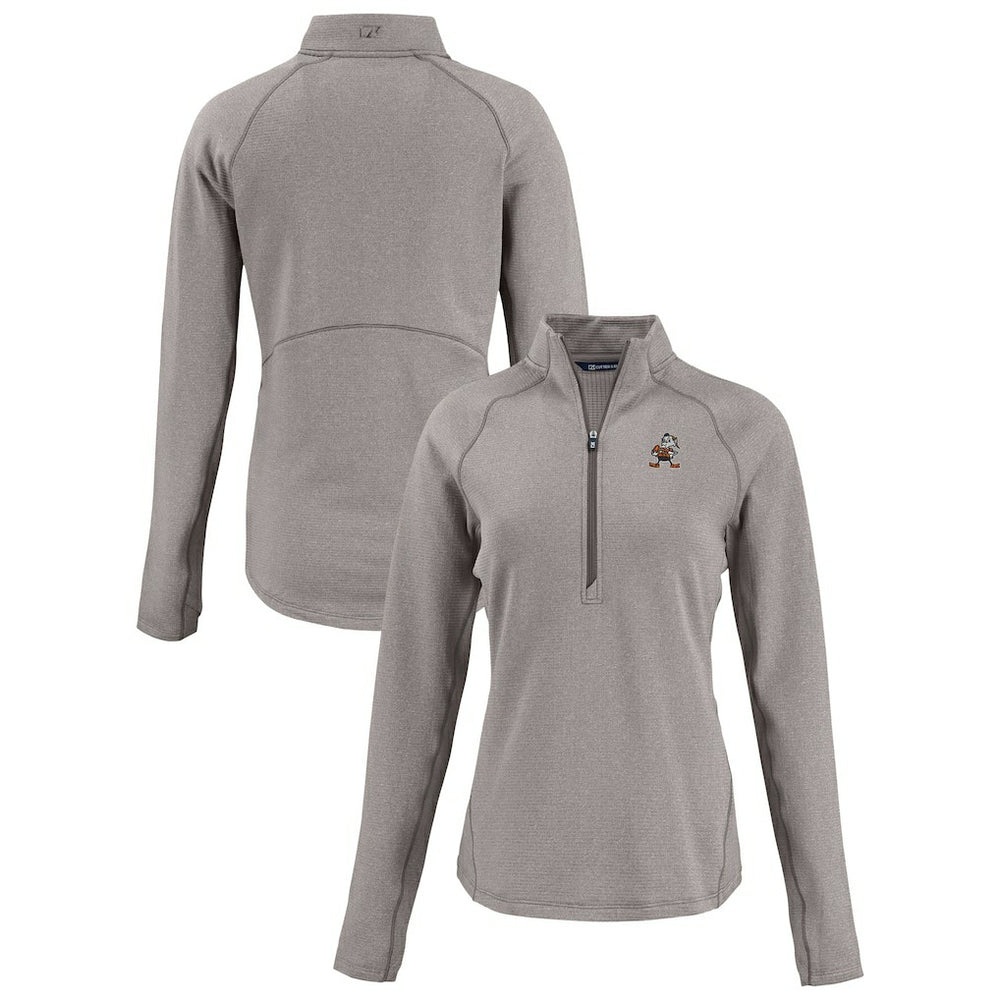 Cleveland Browns Cutter & Buck Women's Peshastin Eco Fleece Recycled Tri-Blend Raglan Half-Zip Jacket Heather Gray | NFL