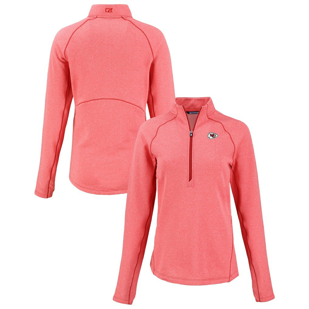 Kansas City Chiefs Cutter & Buck Women's Peshastin Eco Fleece Recycled Tri-Blend Raglan Half-Zip Jacket Heather Red | NFL