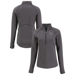 Las Vegas Raiders Cutter & Buck Women's Peshastin Eco Fleece Recycled Tri-Blend Raglan Half-Zip Jacket Heather Black | NFL