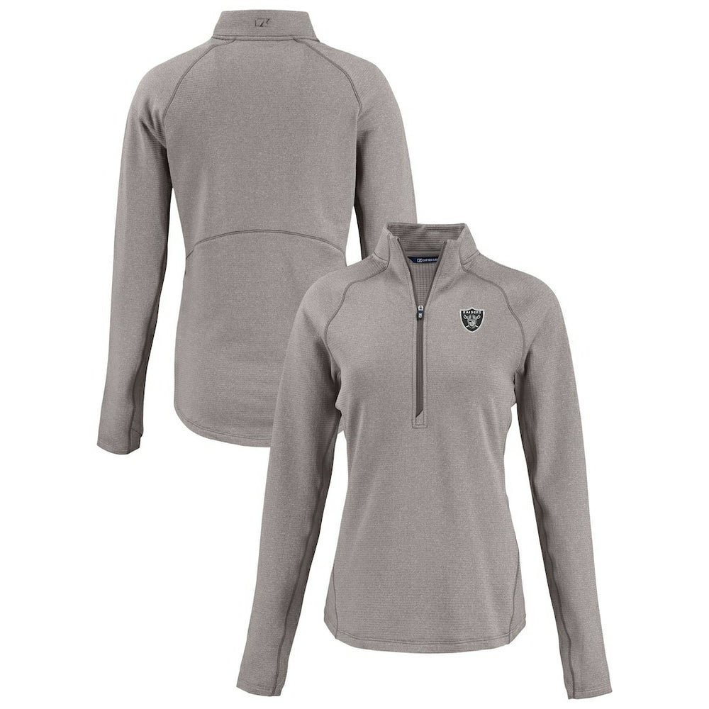 Las Vegas Raiders Cutter & Buck Women's Peshastin Eco Fleece Recycled Tri-Blend Raglan Half-Zip Jacket Heather Gray | NFL