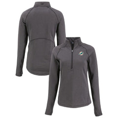 Miami Dolphins Cutter & Buck Women's Peshastin Eco Fleece Recycled Tri-Blend Raglan Half-Zip Jacket Heather Black | NFL