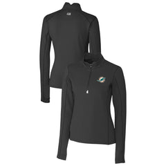 Miami Dolphins Cutter & Buck Women's Traverse Stretch Quarter-Zip Pullover Top Black | NFL
