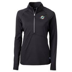 Miami Dolphins Cutter & Buck Women's DryTec Adapt Eco Knit Stretch Recycled Raglan Half-Zip Top Black | NFL