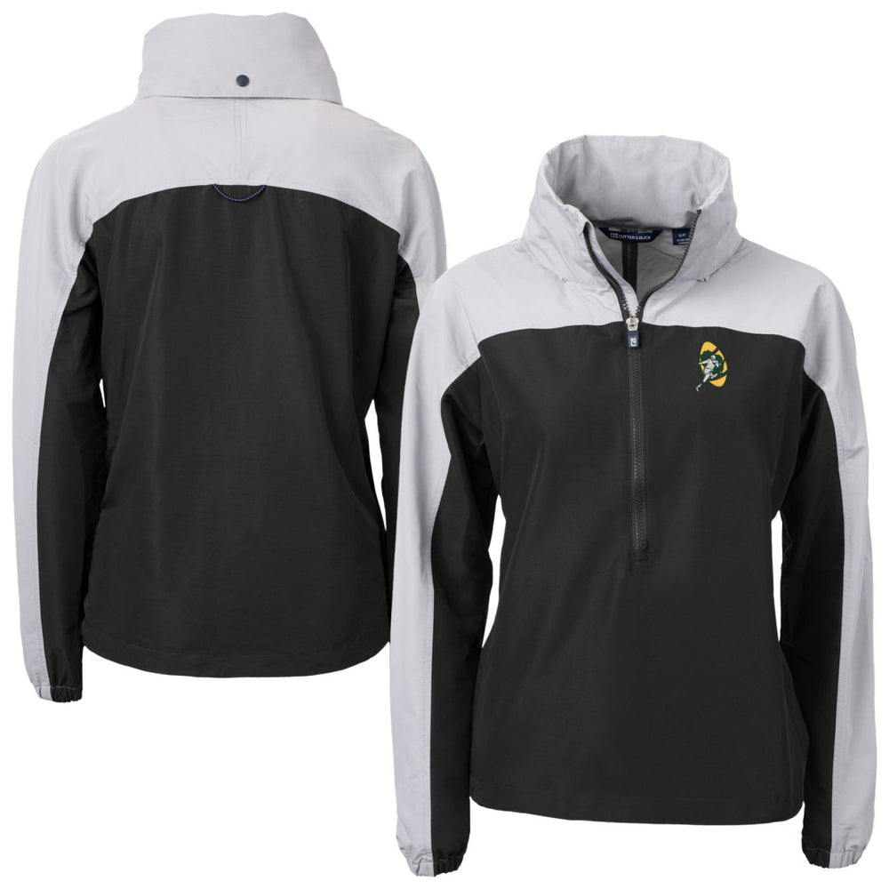 Green Bay Packers Cutter & Buck Women's Charter Eco Recycled Half-Zip Hooded Anorak Jacket Black | NFL
