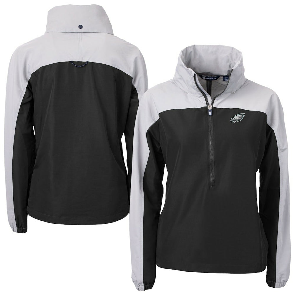 Philadelphia Eagles Cutter & Buck Women's Charter Eco Recycled Half-Zip Hooded Anorak Jacket Black | NFL
