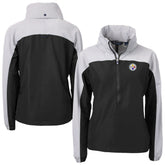 Pittsburgh Steelers Cutter & Buck Women's Charter Eco Recycled Half-Zip Hooded Anorak Jacket Black | NFL
