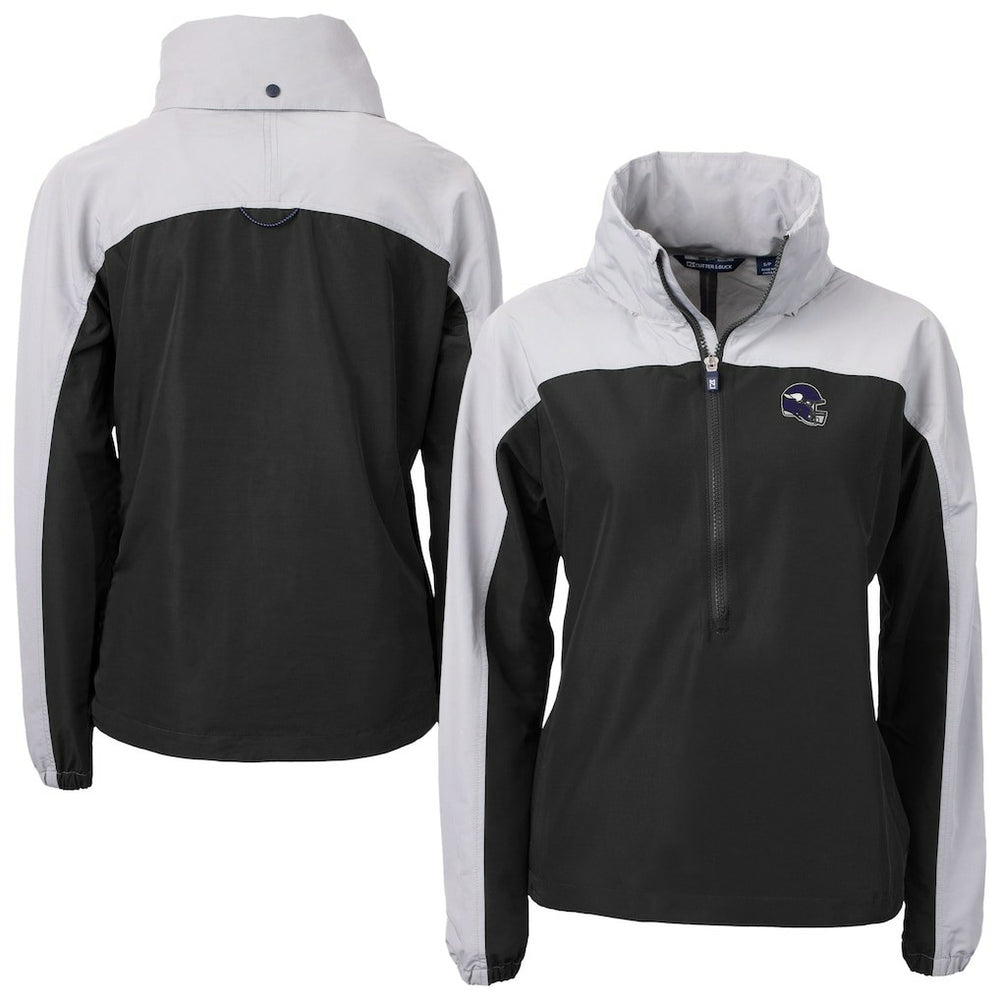 Minnesota Vikings Cutter & Buck Women's Charter Eco Recycled Half-Zip Hooded Anorak Jacket Black | NFL