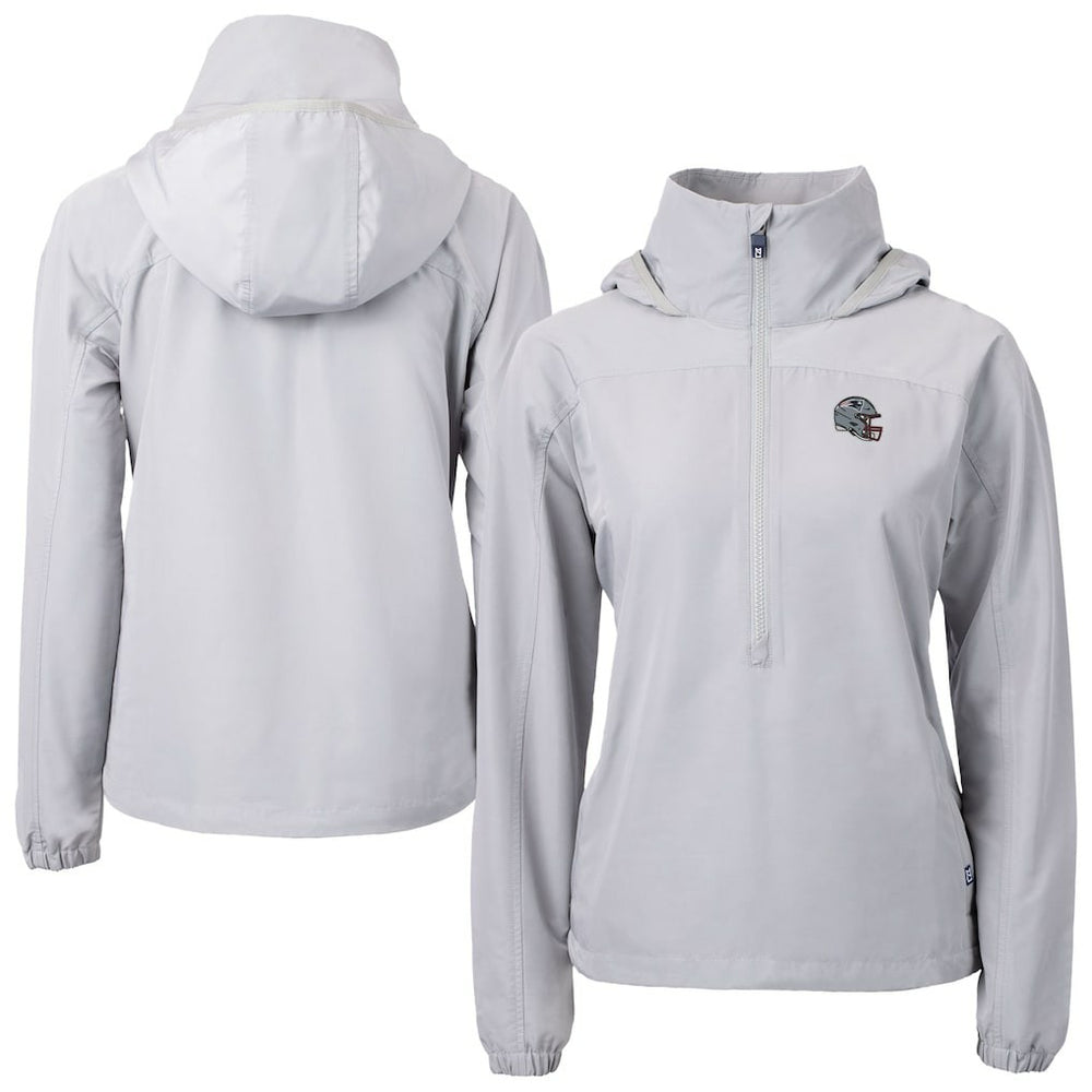 New England Patriots Cutter & Buck Women's Charter Eco Recycled Half-Zip Hooded Anorak Jacket Gray | NFL