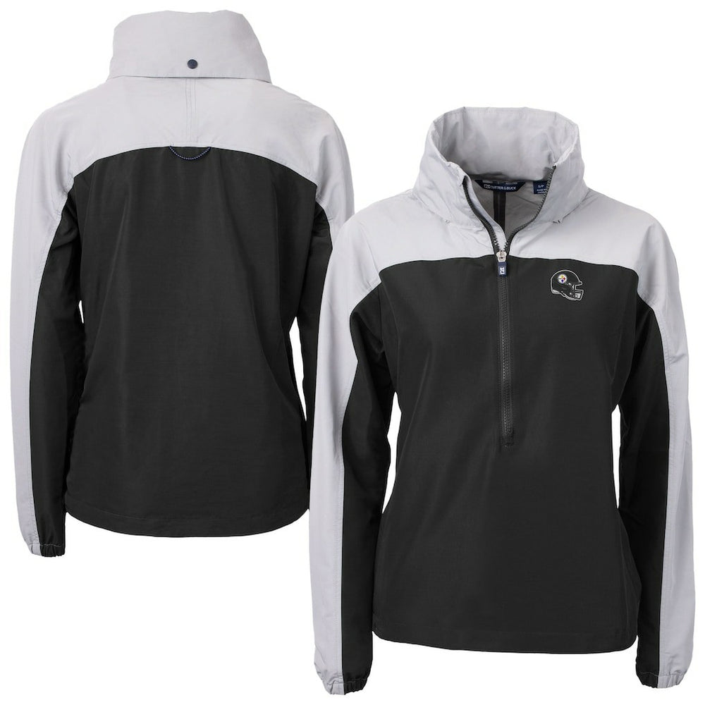 Pittsburgh Steelers Cutter & Buck Women's Charter Eco Recycled Half-Zip Hooded Anorak Jacket Black | NFL