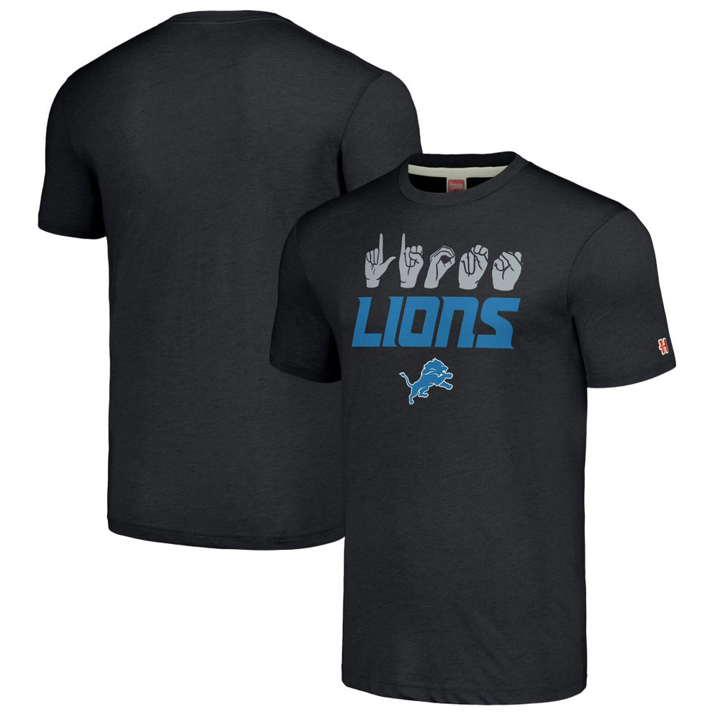 Detroit Lions Homage Unisex The NFL ASL Collection by Love Sign American Sign Language T-Shirt Charcoal | NFL