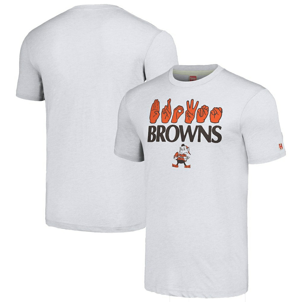 Cleveland Browns Homage Unisex The NFL ASL Collection by Love Sign American Sign Language T-Shirt Ash | NFL