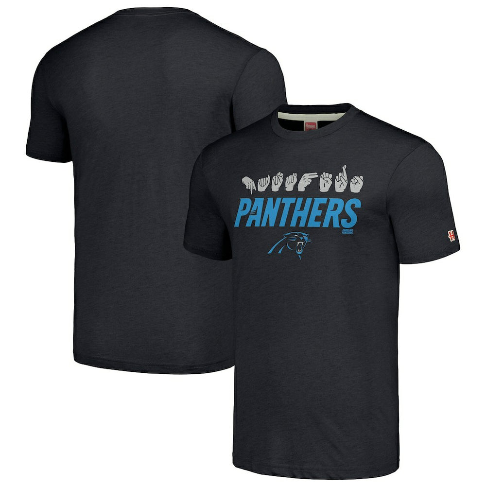 Carolina Panthers Homage Unisex The NFL ASL Collection by Love Sign American Sign Language T-Shirt Charcoal | NFL