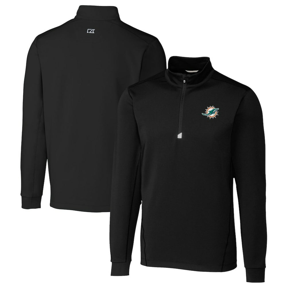 Miami Dolphins Cutter & Buck Big & Tall Traverse Eco Tri-Blend DryTec Quarter-Zip Jacket Black | NFL