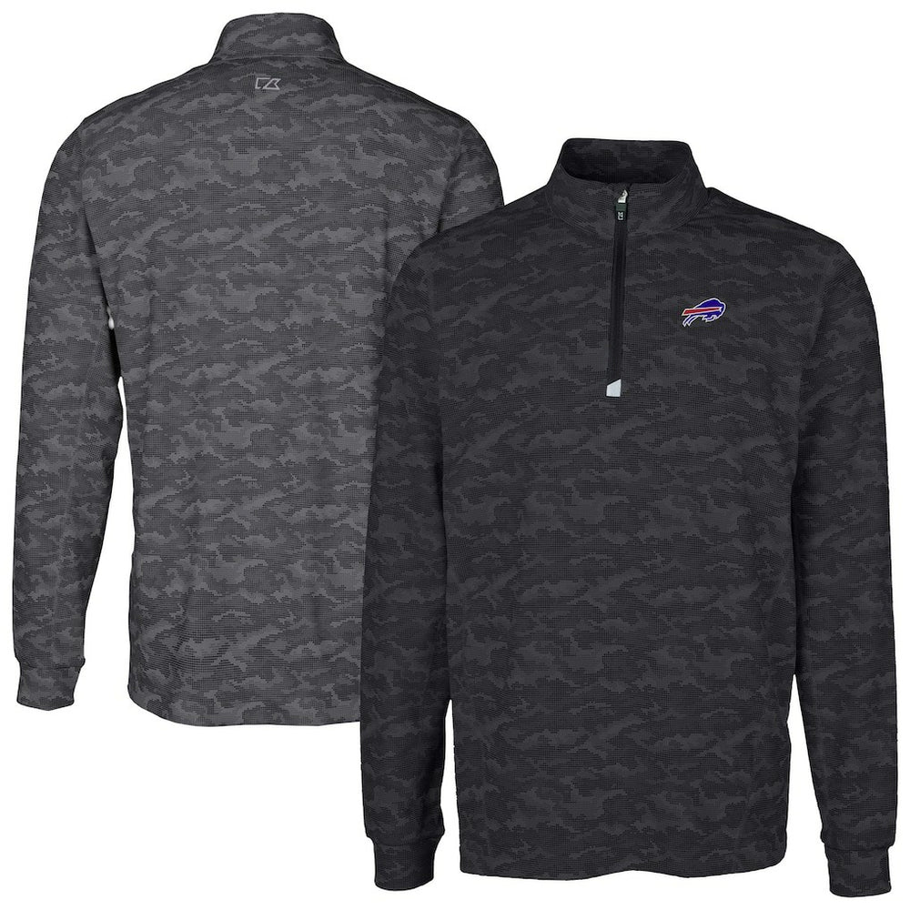 Buffalo Bills Cutter & Buck Big & Tall Traverse Eco Camo Tri-Blend DryTec Quarter-Zip Jacket Black | NFL