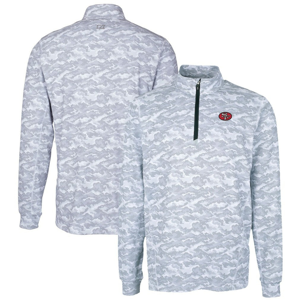 San Francisco 49ers Cutter & Buck Big & Tall Traverse Eco Camo Tri-Blend DryTec Quarter-Zip Jacket Charcoal | NFL