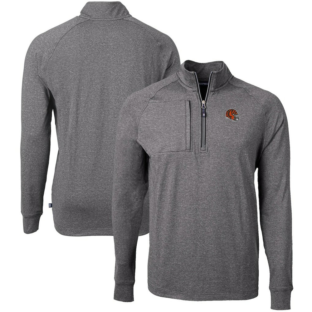 Cincinnati Bengals Cutter & Buck Big & Tall Adapt Eco Raglan Quarter-Zip Jacket Heather Black | NFL