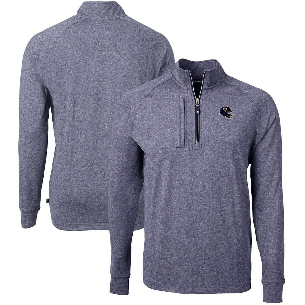 Chicago Bears Cutter & Buck Big & Tall Adapt Eco Raglan Quarter-Zip Jacket Heather Navy | NFL